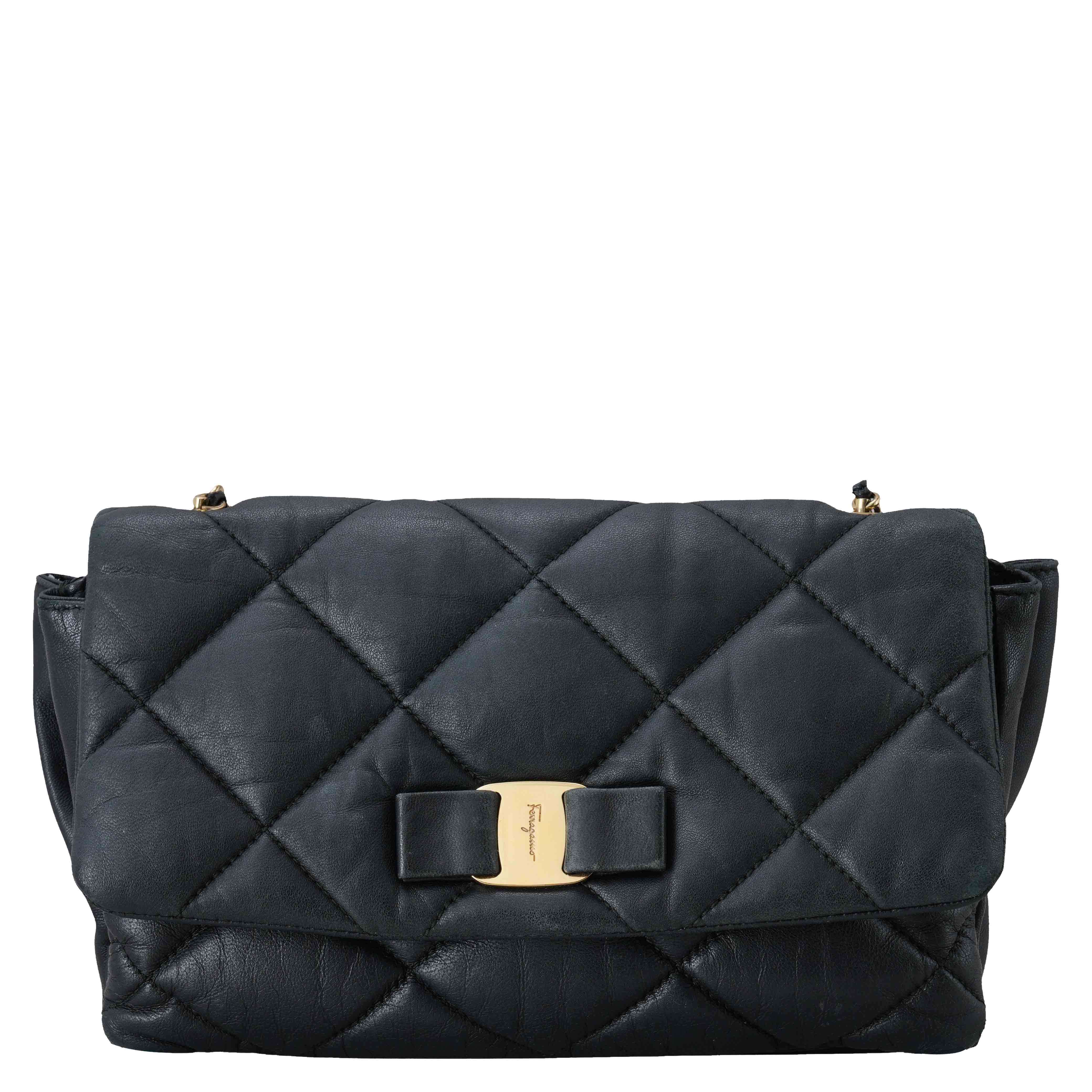 FERRAGAMO(USED)페레가모 바라리본 퀼팅 체인 숄더백